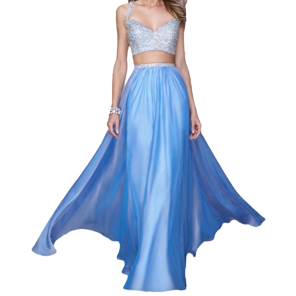 🆕 La Femme Two Piece Periwinkle Embellished Gown - Size 4 - Picture 5 of 11